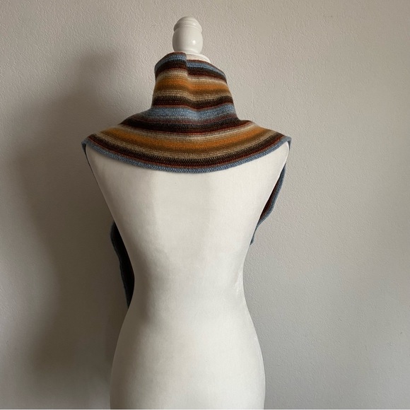 The Scarf Company Fringed Scarf Brown/Blue Striped Lambswool Knit Wrap 58x8 - Picture 2 of 5